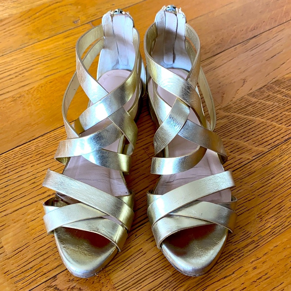 Loeffler Randall gold leather gladiator sandals